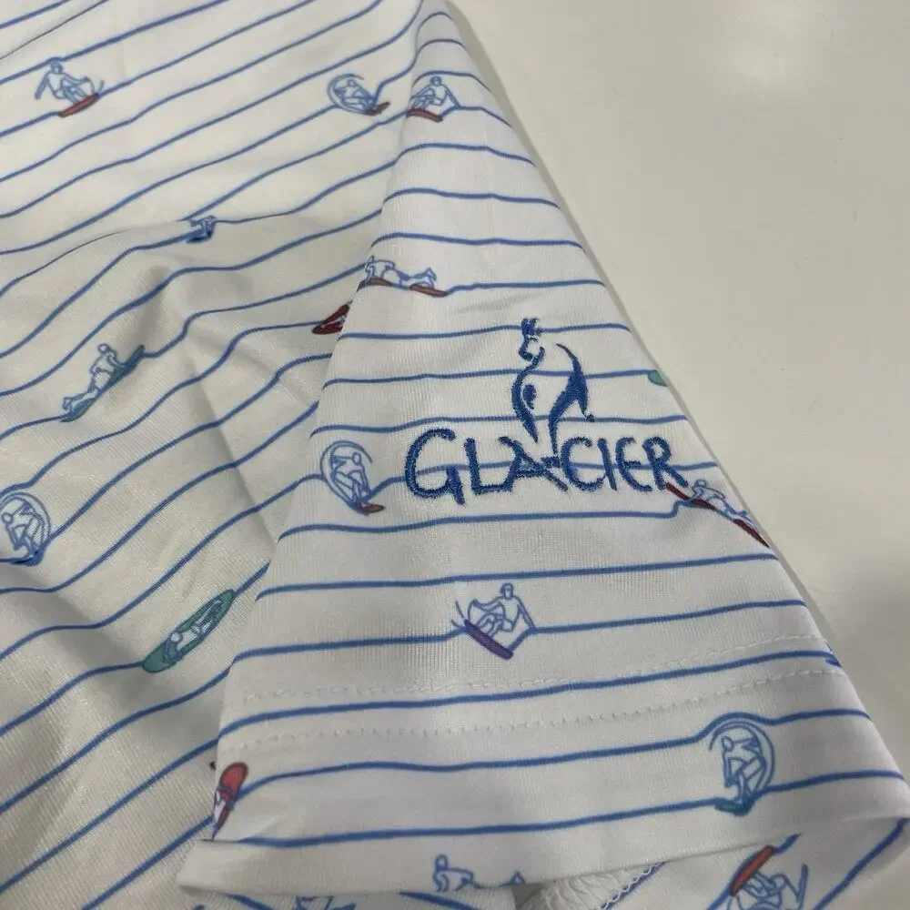 Johnnie-O Polo Shirt Men’s Large White Surfboard Print Golf Stretch Glacier Club - Picture 3 of 7